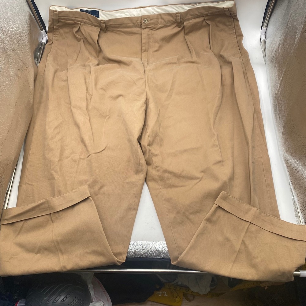 Polo Ralph Lauren Andrew Pant Chinos Mens 52x30 Tan Khaki Pleated Cotton Cuffed